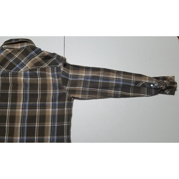 Various Artists Long Sleeve Front Snap Brown Plaid Western Shirt Mens M Slim Fit - Picture 14 of 15